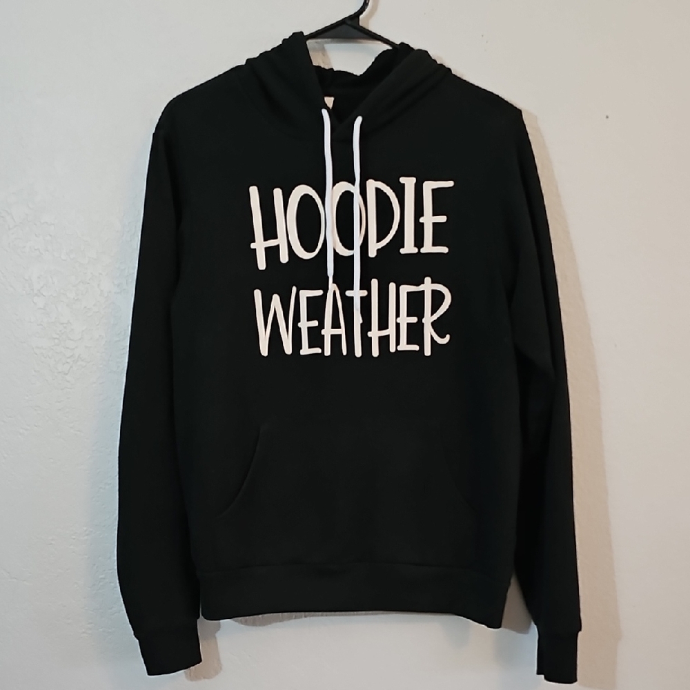 Bella Canvas "Hoodie Weather" Black Sweatershirt, Womens Medium - Picture 1 of 4